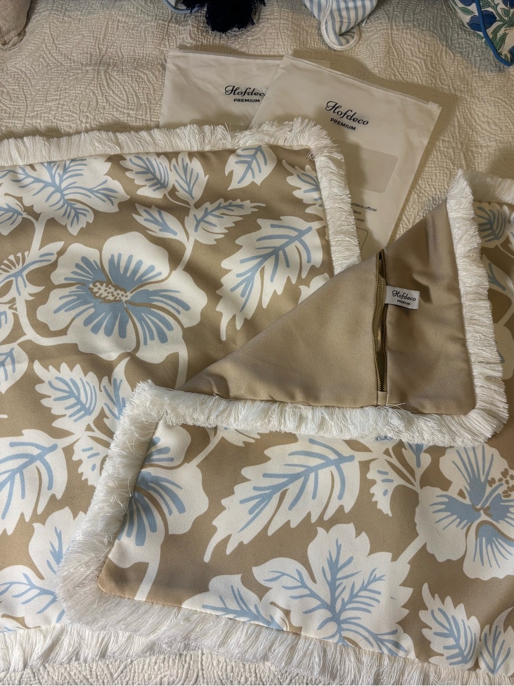 Hofdeco Premium Coastal Tan Baby Blue Hibiscus Pillow Cover 20”x20”
Set of 2